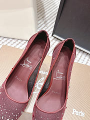 Colestore Christian Louboutin Follies Strass 85 mm Pumps Mesh and Suede Burgundy - 2