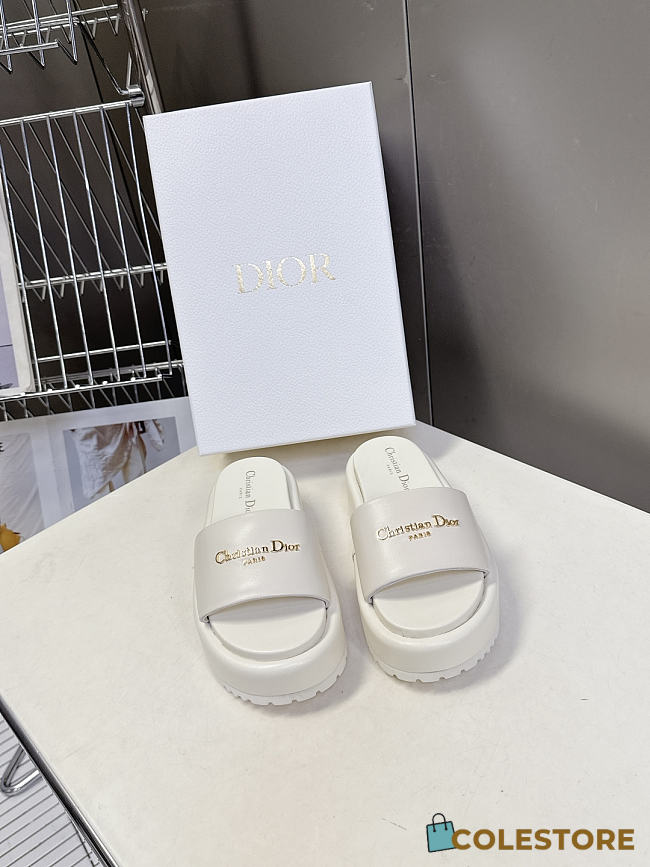 Colestore Dior D-Lane Platform Slide White Padded Lambskin  - 1