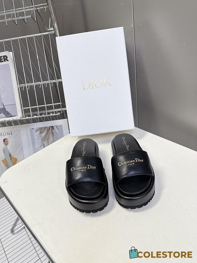 Colestore Dior D-Lane Platform Slide Black Padded Lambskin  - 1