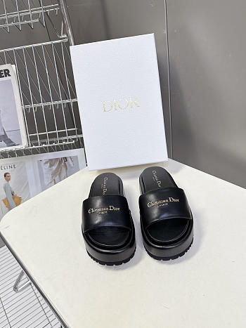 Colestore Dior D-Lane Platform Slide Black Padded Lambskin 