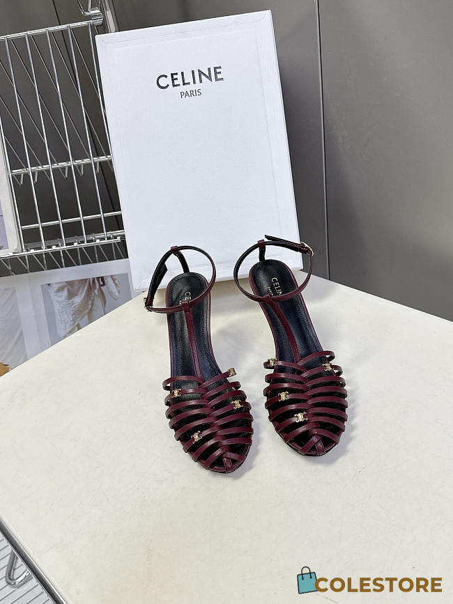 Colestore Celine Cage  Strappy Sandal In Laminated Lambskin Burgundy - 1