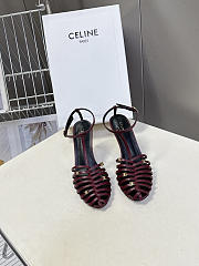 Colestore Celine Cage  Strappy Sandal In Laminated Lambskin Burgundy - 1