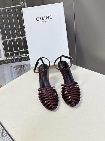 Colestore Celine Cage  Strappy Sandal In Laminated Lambskin Burgundy
