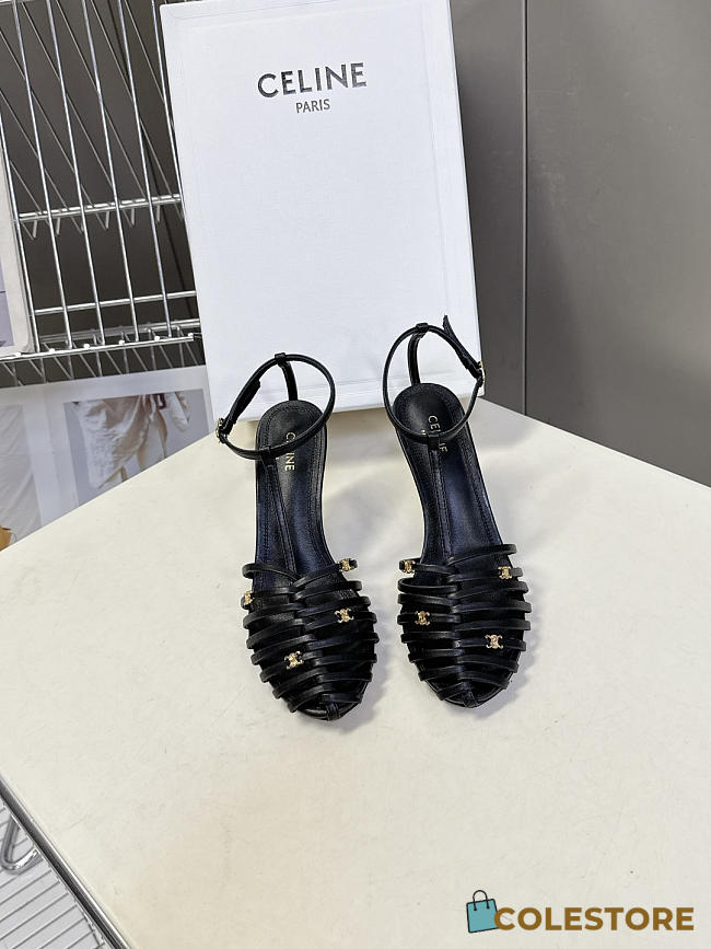 Colestore Celine Cage  Strappy Sandal In Laminated Lambskin Black - 1
