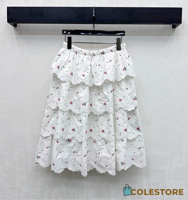 Colestore Dior Embroidered Floral Tiered Eyelet Skirt - 1