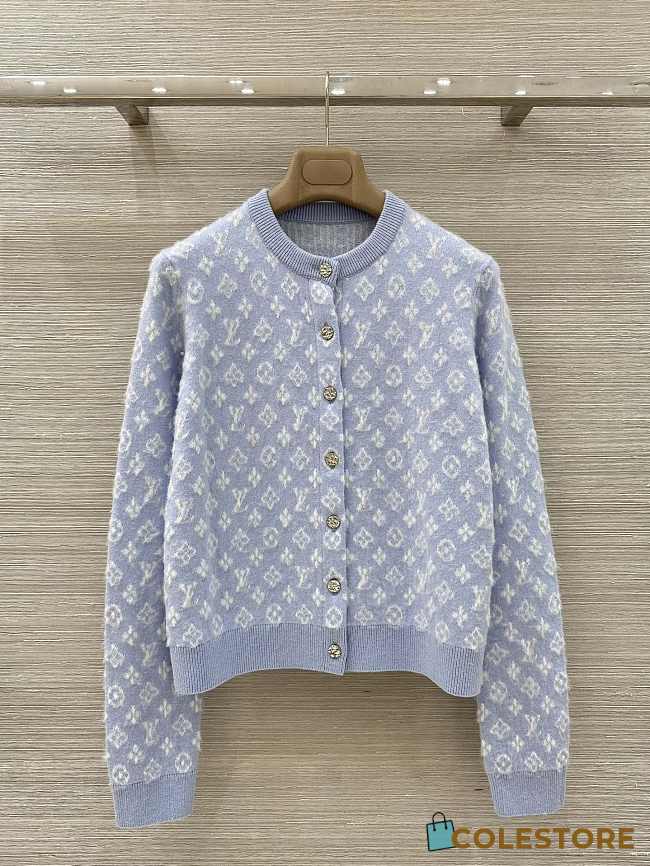 Colestore Louis Vuitton Monogram Patterned Wool Cardigan Blue - 1