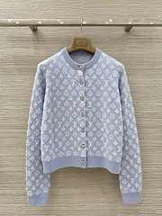 Colestore Louis Vuitton Monogram Patterned Wool Cardigan Blue - 1