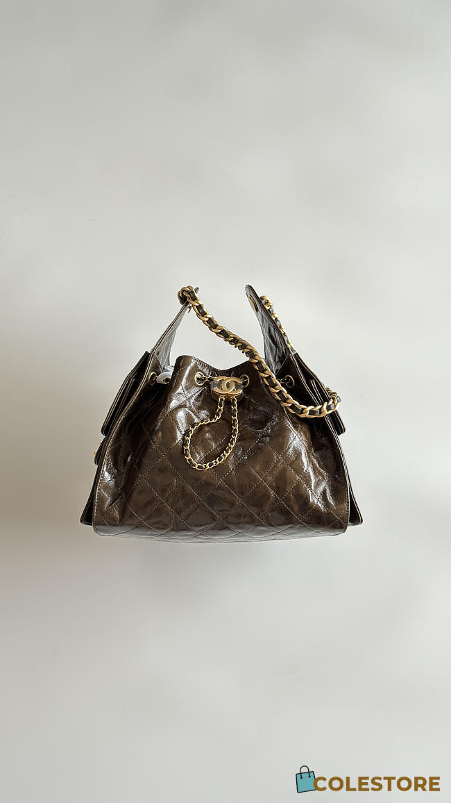 Colestore Chanel 25 Small Handbag Glossy Calfskin with Wrinkled Effect & Gold-plated Metal Dark Brown 30x26x14cm - 1