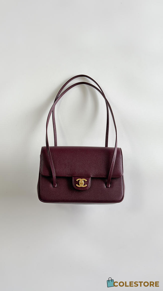 Colestore Chanel Small Flap-Top bag Glossy Calfskin with Grain Effect & Gold-plated Metal Burgundy 22x15x7cm - 1