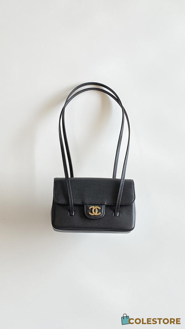 Colestore Chanel Clutch with Leather strap Glossy Calfskin with Grain Effect & Gold-Plated Metal Black 17x11.5x5cm - 1