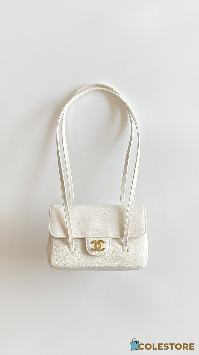Colestore Chanel Clutch with Leather strap Glossy Calfskin with Grain Effect & Gold-Plated Metal White 17x11.5x5cm - 1