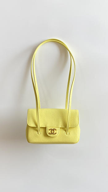 Colestore Chanel Clutch with Leather strap Glossy Calfskin with Grain Effect & Gold-Plated Metal Yellow 17x11.5x5cm