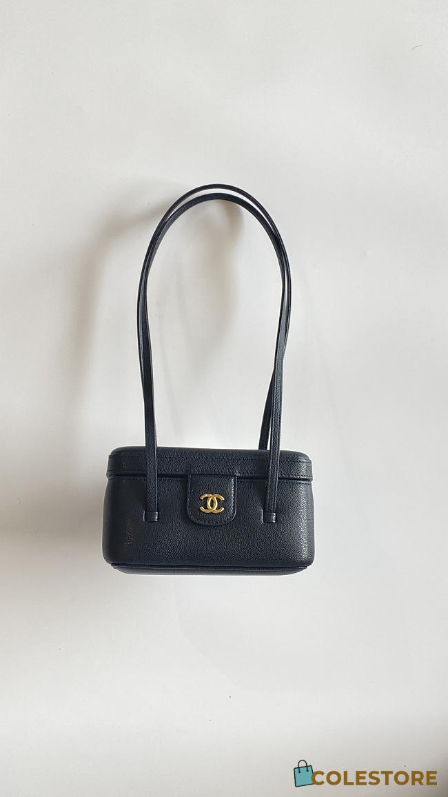 Colestore Chanel Long Vanity Bag with Leather Strap Glossy Calfskin with Grain Effect & Gold-plated Metal Black 17x9.5x8cm - 1