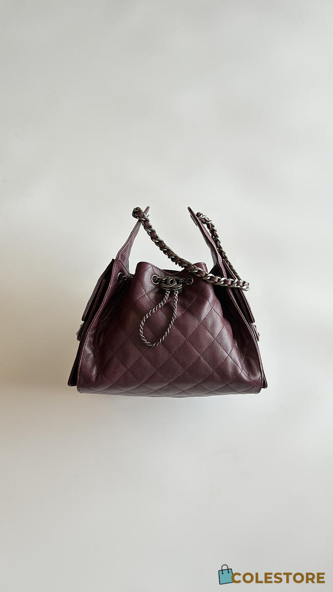 Colestore Chanel 25 Small Handbag Grained Calfskin & Ruthenium Finish Metal Dark Burgundy 30x26x14cm - 1