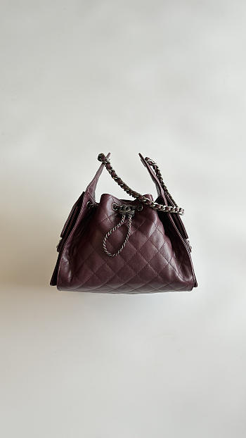 Colestore Chanel 25 Small Handbag Grained Calfskin & Ruthenium Finish Metal Dark Burgundy 30x26x14cm