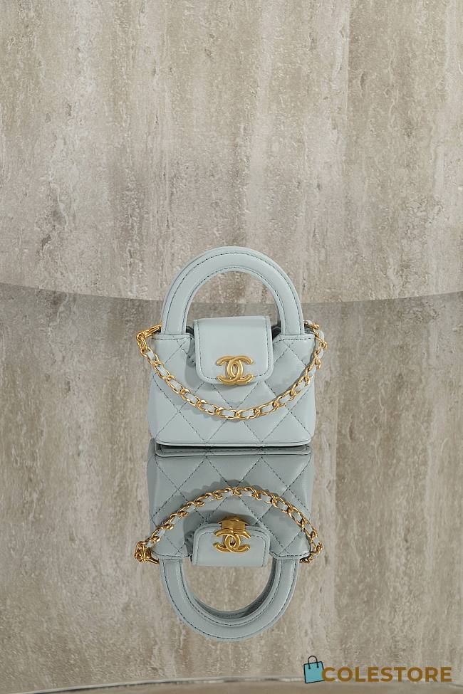 Colestore Chanel Mini Bag Accessories Glossy sheepskin & Gold-plated metal Light Blue 10x6.5x4cm - 1