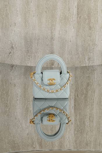 Colestore Chanel Mini Bag Accessories Glossy sheepskin & Gold-plated metal Light Blue 10x6.5x4cm