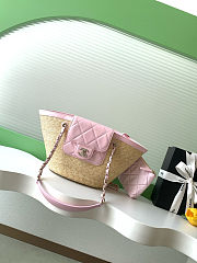 Colestore Chanel Small Shopping bag Braided Straw, Sheepskin & Gold-Colored Metal Beige & Pink  18x41x13cm - 1