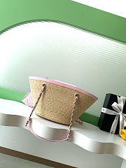 Colestore Chanel Small Shopping bag Braided Straw, Sheepskin & Gold-Colored Metal Beige & Pink  18x41x13cm - 3