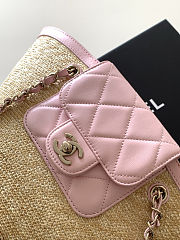 Colestore Chanel Small Shopping bag Braided Straw, Sheepskin & Gold-Colored Metal Beige & Pink  18x41x13cm - 2