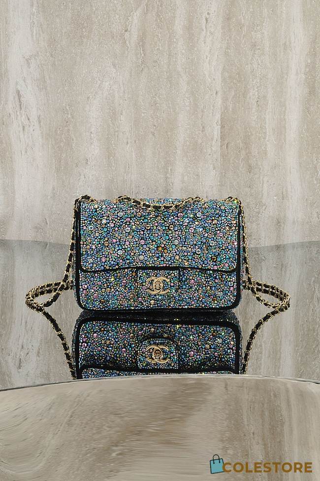 Colestore Chanel Crystal-Embellished Classic Flap Bag Blue/Multicolor 20cm - 1