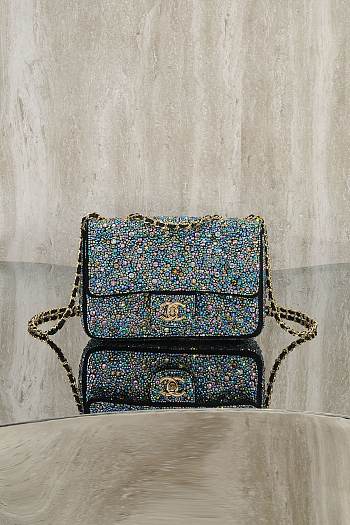 Colestore Chanel Crystal-Embellished Classic Flap Bag Blue/Multicolor 20cm