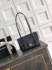 	 Colestore Chanel Small Flap-Top bag Glossy Calfskin with Grain Effect & Gold-plated Metal Dark Blue/Navy 22x15x7cm - 1