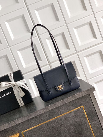 	 Colestore Chanel Small Flap-Top bag Glossy Calfskin with Grain Effect & Gold-plated Metal Dark Blue/Navy 22x15x7cm