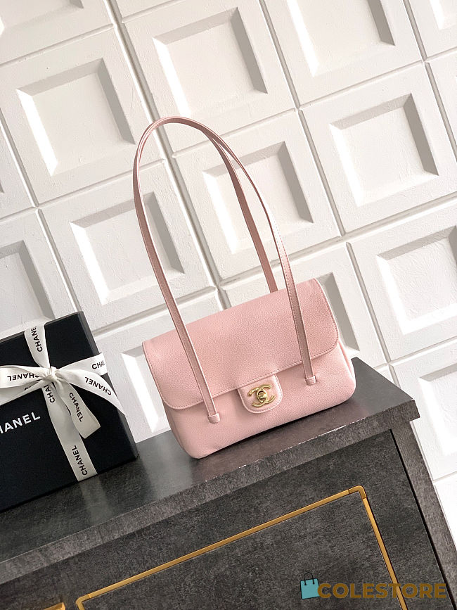 	 Colestore Chanel Small Flap-Top bag Glossy Calfskin with Grain Effect & Gold-plated Metal Light Pink 22x15x7cm - 1