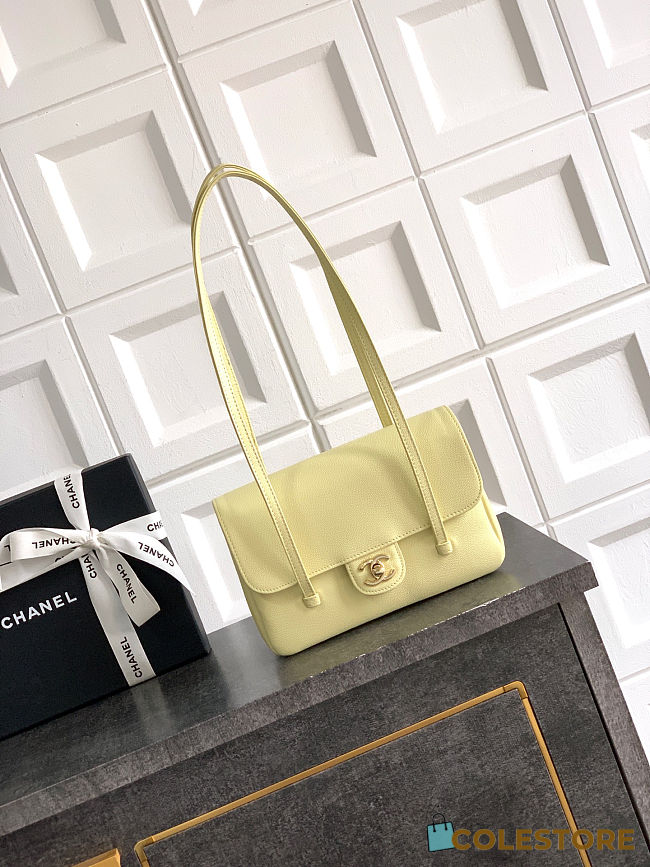 	 Colestore Chanel Small Flap-Top bag Glossy Calfskin with Grain Effect & Gold-plated Metal Light Yellow 22x15x7cm - 1