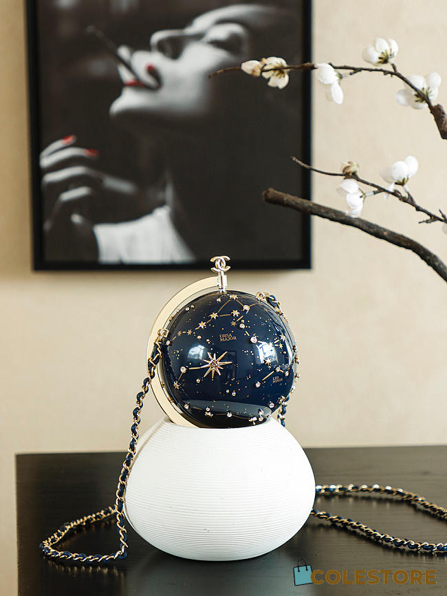 Colestore Chanel Celestial Globe Minaudière Resin, Crystal Embellishments & Gold-tone metal Dark Blue  - 1