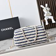 Colestore Chanel Clutch with Strap Crocheted Fabric, Sheepskin & Gold-colored metal Blue 11.5x18.5x11cm - 1