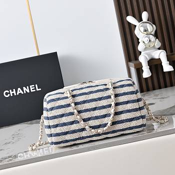 Colestore Chanel Clutch with Strap Crocheted Fabric, Sheepskin & Gold-colored metal Blue 11.5x18.5x11cm