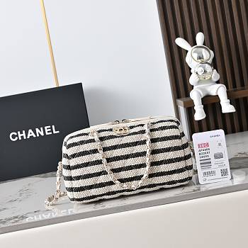 Colestore Chanel Clutch with Strap Crocheted Fabric, Sheepskin & Gold-colored metal Black 11.5x18.5x11cm