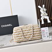 Colestore Chanel Clutch with Strap Crocheted Fabric, Sheepskin & Gold-colored metal Beige 11.5x18.5x11cm - 1