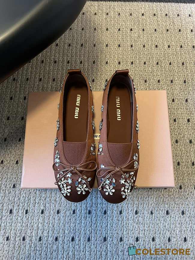 Colestore Miu Miu Crystal-Embellished Ballet Flats Brown - 1