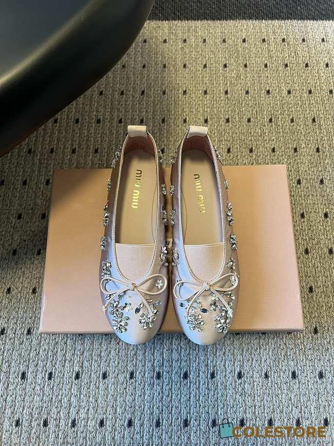 Colestore Miu Miu Crystal-Embellished Ballet Flats Beige - 1