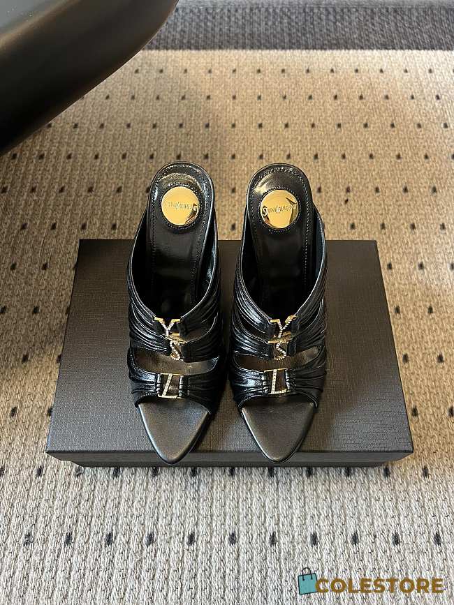 Colestore Saint Laurent YSL Emilie Mules in Leather Black - 1