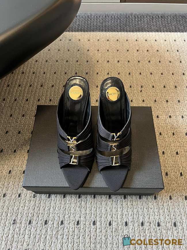 Colestore Saint Laurent YSL Emilie Mules in Satin Crepe Black - 1