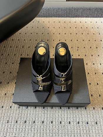 Colestore Saint Laurent YSL Emilie Mules in Satin Crepe Black