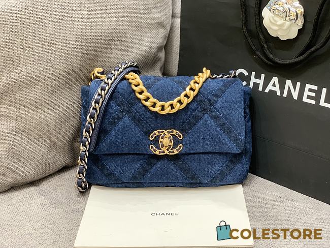 Colestore Chanel 19 in Denim, Fabric with Gold-Tone, Silver-Tone & Ruthenium-Finish Metal 26cm - 1