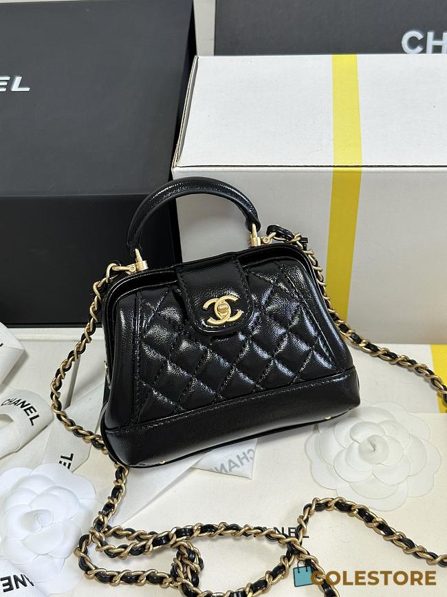 Colestore  Chanel Mini Cocodoc Doctor Bag Quilted Black Shiny Lambskin Aged Gold Hardware 13x9x4.5cm - 1