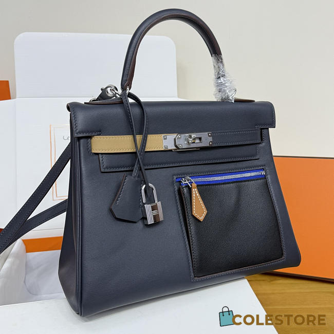 Colestore Hermes Kelly 30 Colormatic Blue Black Chai Gold Leather Palladium Hardware - 1