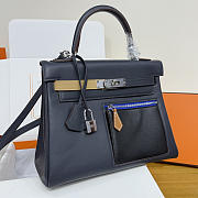 Colestore Hermes Kelly 30 Colormatic Blue Black Chai Gold Leather Palladium Hardware - 1