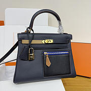 Colestore Hermes Kelly 25 Colormatic Blue Black Chai Gold Leather Palladium Hardware - 2