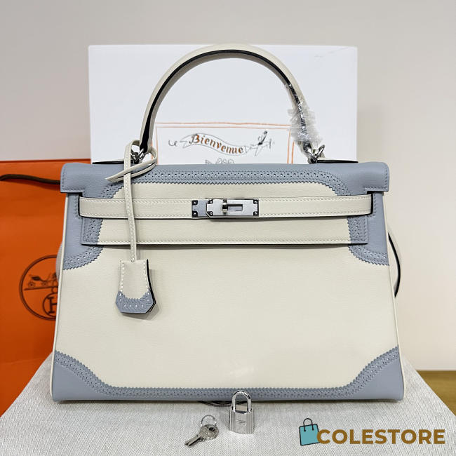 Colestore Hermes Ghillies Kelly 32 Cream & Baby Blue - 1