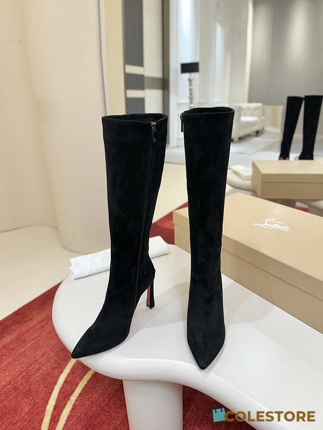 Colestore Christian Louboutin Suede Calfskin Condora Botta Knee Boots Black - 1