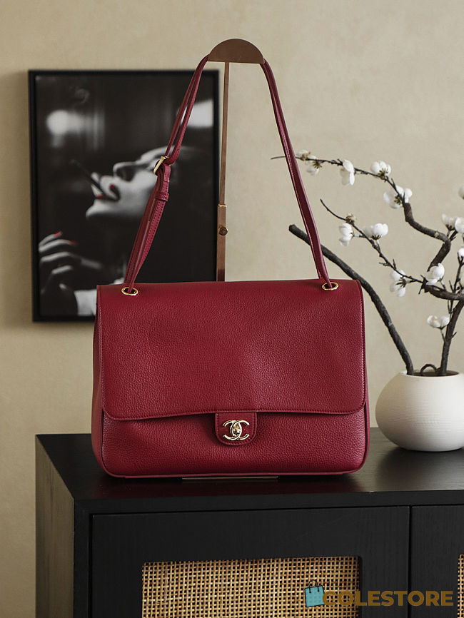 Colestore Chanel Classic Flap Bag Caviar Leather Burgundy Gold Hardware 33×23×11cm - 1