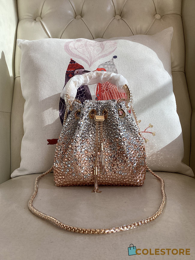 Colestore Jimmy Choo Bon Bon Blush Satin Bag with Crystals Gold / Silver 16x15x9.5cm - 1