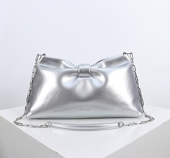 	 Colestore Dior Medium Dior Bow Bag Silver-Tone Laminated Lambskin 30 x 17.5 x 12cm
